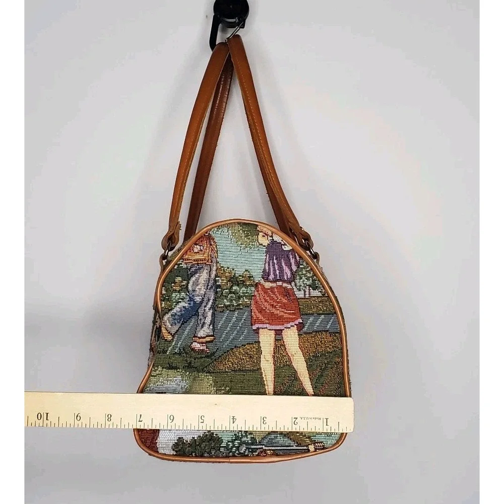 Tapestry Purse Handbag Golf Scene Sporty Vintage 2-Handle Zipper